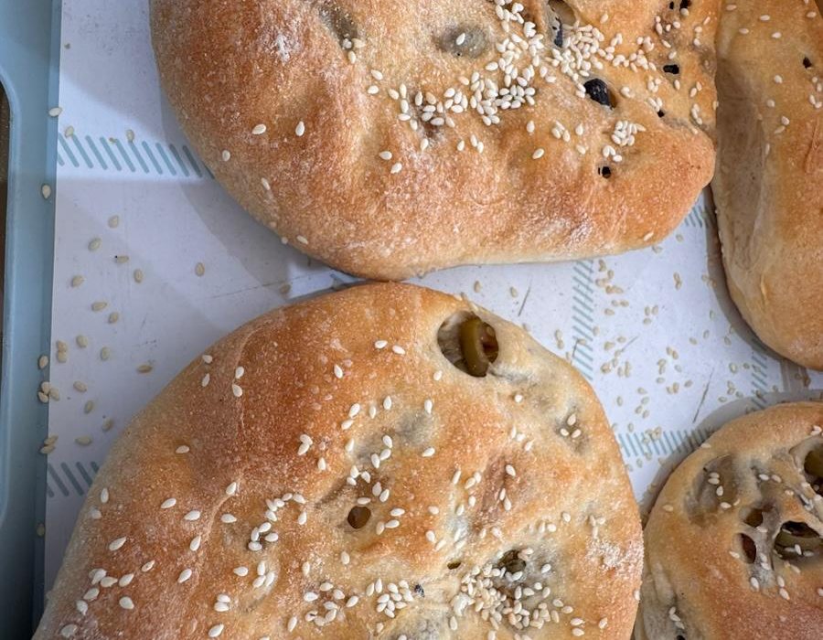 Olive bread loaf studded with olives, Bakery Kissamos